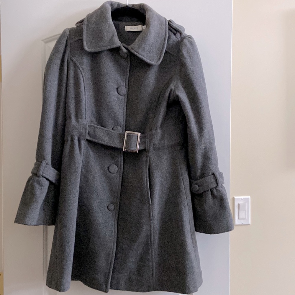 Ricki’s long wool blend jacket in grey in size p/s
